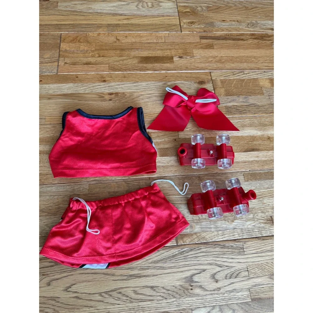 Cheerleader Outfit Set 2pc Top Skirt Red‎ with Red Bow and Red Skates- total 5pc